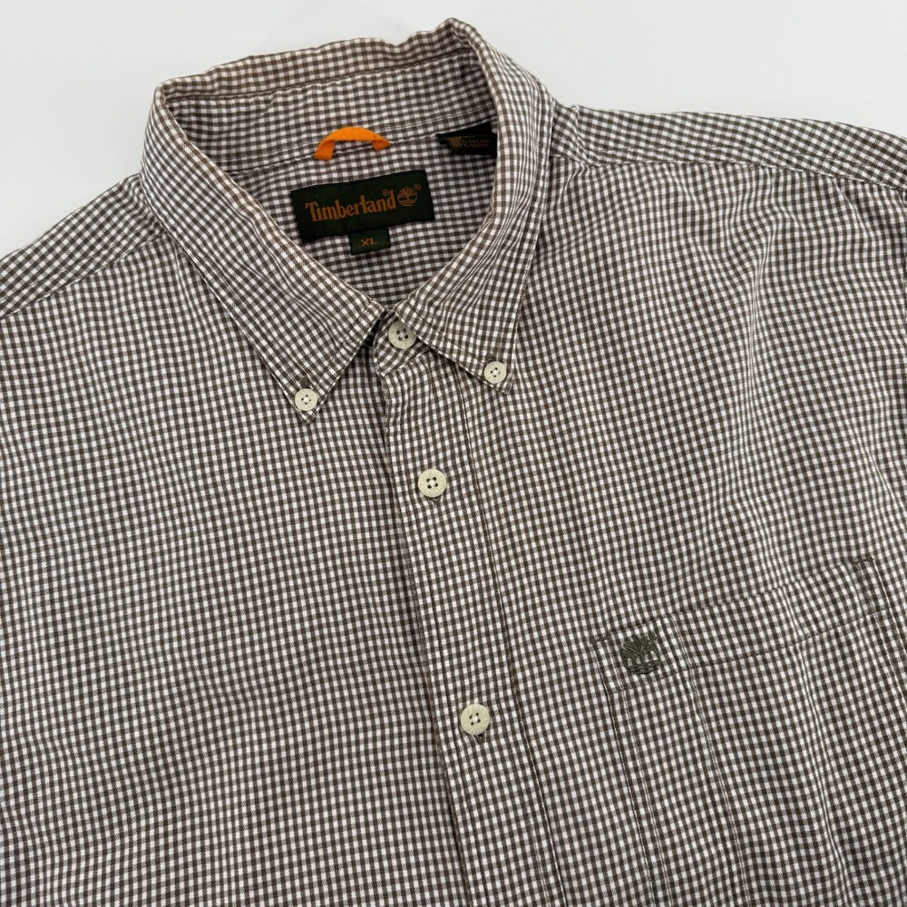 Vintage Y2K Timberland XL Brown Gingham Short Sleeve Button Down Shirt Mens